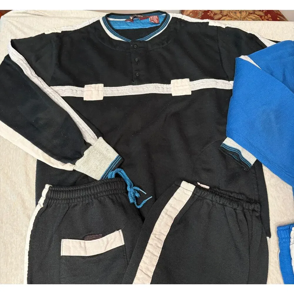 Two Vintage Men's Jogging Suits Sweat Suits 1970/1980ss Line-Up M L Blue Black
